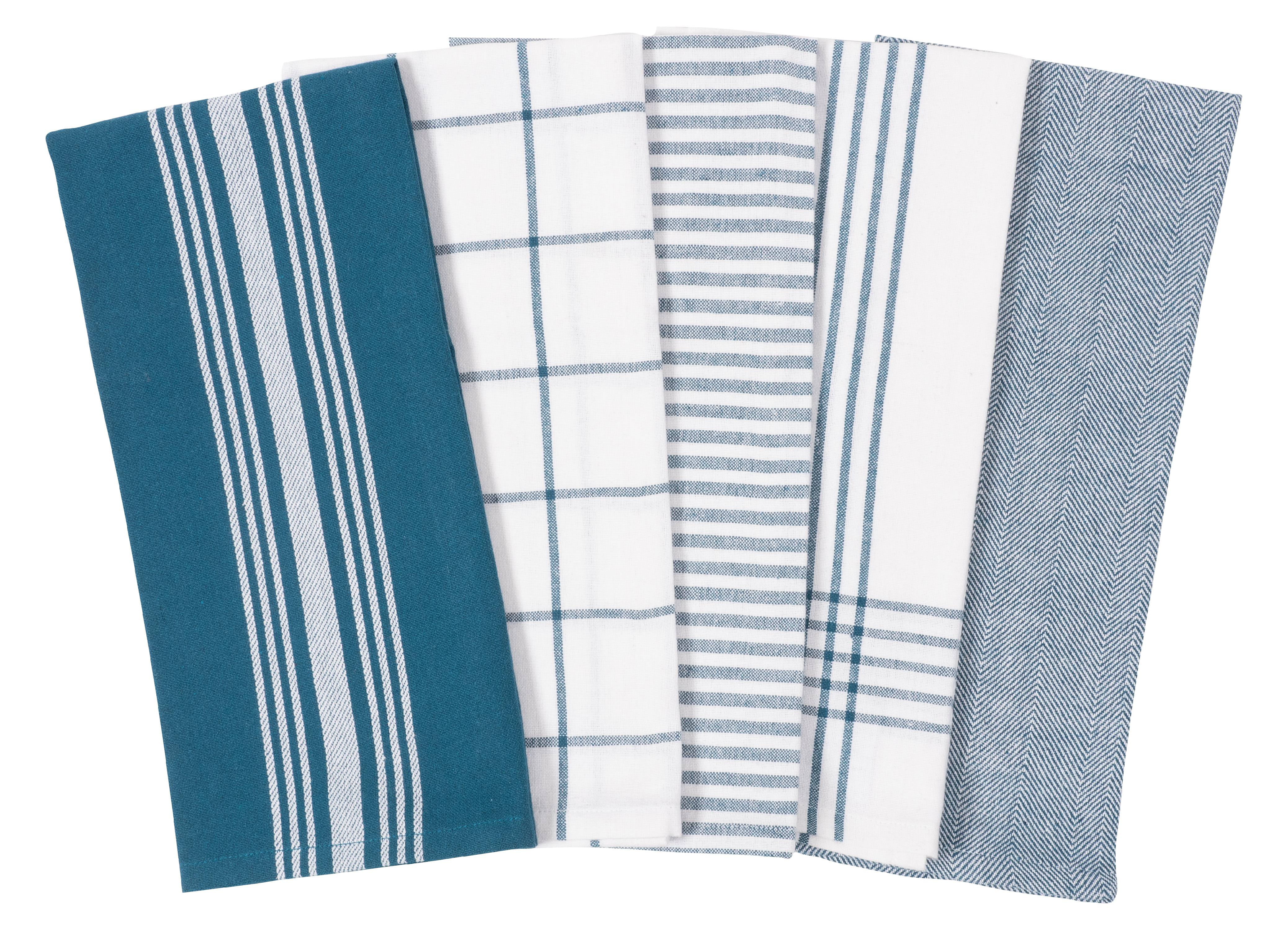 Kaf Home Assorted Flat Kitchen Towels, Set Of 10 Dish Towels, 100% Cotton  - 18 X 28 Inches