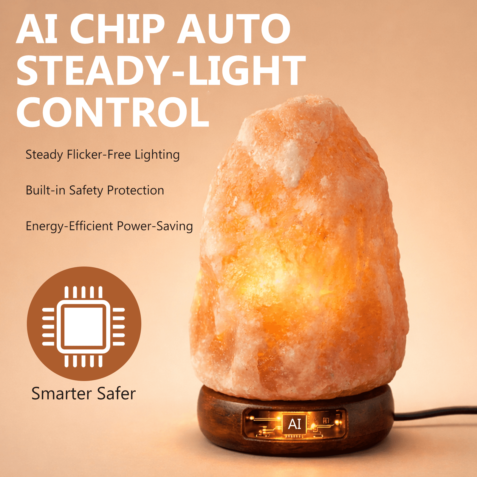 Himalayan Salt Lamp with Wood Base, Plug-in, Light Bulb Included, 7 Colors, for Relax/Sleep