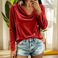 thumbnail image 3 of Smupbvky Velvet Tops for Women Dressy Casual Cowl Neck Long Sleeve Pullover Soft Velour Blouses with Buttons (XL, Red), 3 of 5