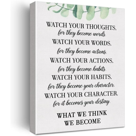Inspirational Motivational Watch Your Thoughts Quote Canvas Print Positive Canvas Painting Art, Dining Room Wall Decor Ideas, Art Deco Frameless 8x10inch