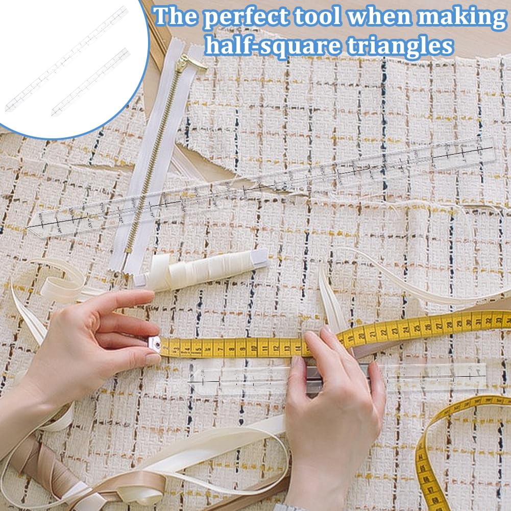 2 Sizes Quilting Ruler 9" and 15" Transparent Acrylic Non Slip Quiltings Clear Slotted Quilting Rulers Seam Guide Measuring Tool DIY