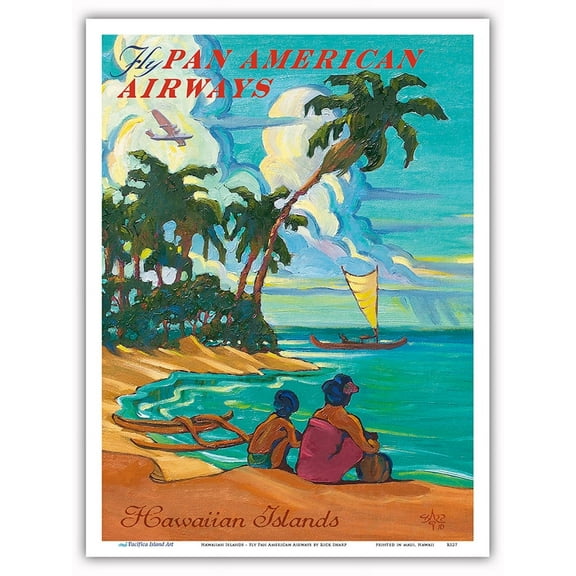 Hawaiian Islands - Fly Pan American Airways - Vintage Hawaiian Travel Poster by Rick Sharp - Master Art Print (Unframed) 9in x 12in
