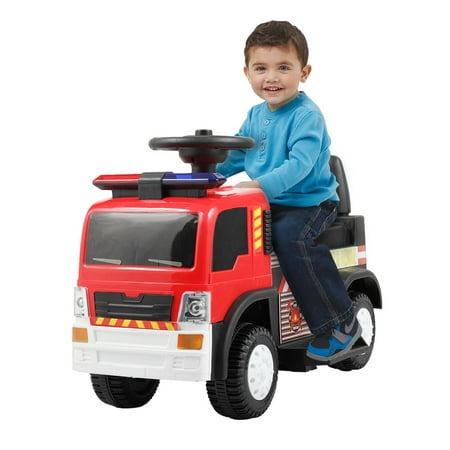 Tobbi 6V Kids Ride On Rescue Fire Truck Electric Battery Powered w/ Lights, Music, Horn