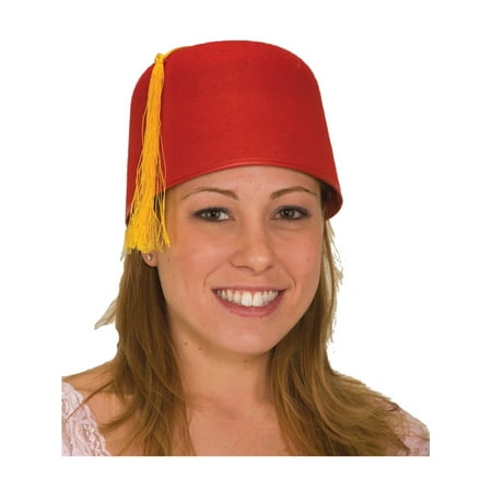 Classic Adult Red Fez Hat With Attached Gold Tassel Costume