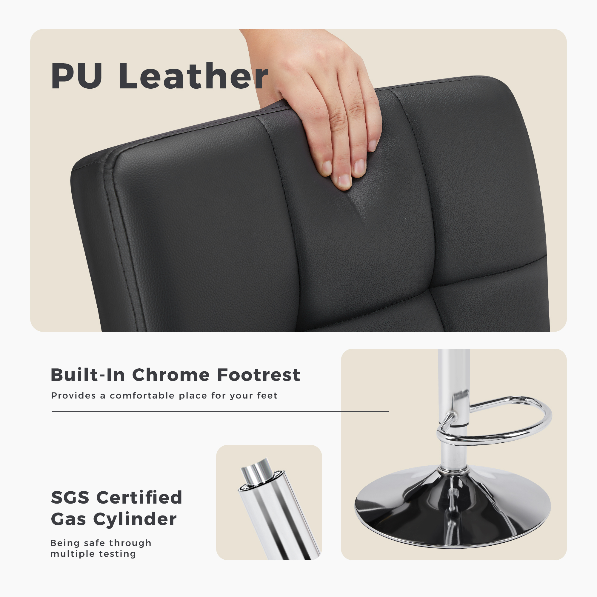 edx Swivel Bar Stools with Back, PU Leather, Black, Set of 4 photo 6