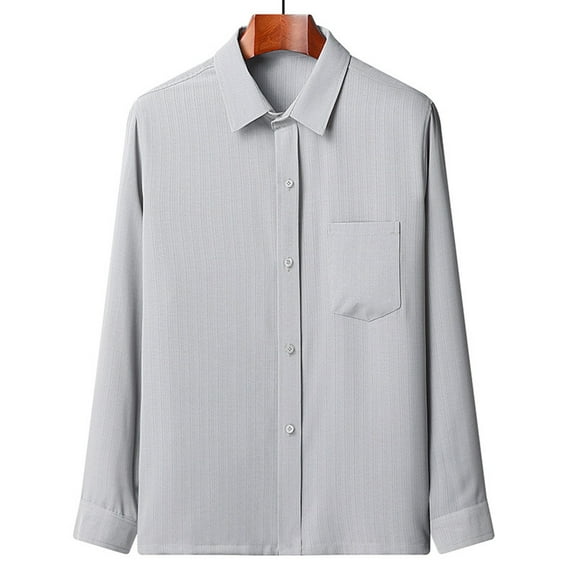 Daqian Long Sleeve Shirts for Men New Long-sleeved Shirt Lapel Business Men's Long Sleeve Turndown Collar Blouse & Shirt Dress Shirts for Men Big and Tall Gray 8(L)