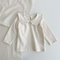 thumbnail image 2 of Odeerbi Infant Girls Long Sleeve T-Shirts Fall Winter Cotton Basic Layering T-Shirt Peter Pan Collar Basic Tees Fashion Casual Cute Tops Infant Clothes White, 2 of 5
