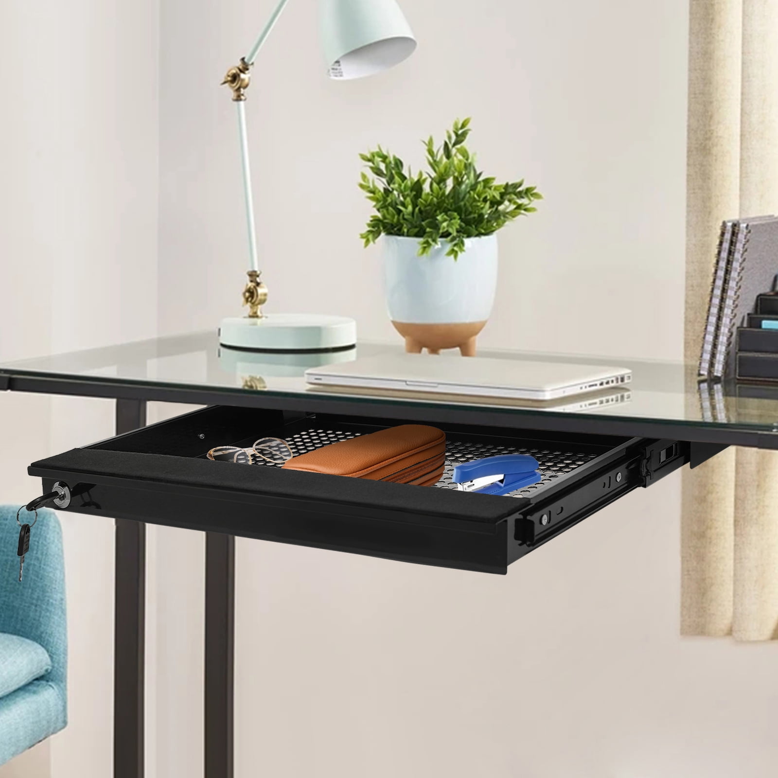 Modern Black Under-Desk Drawer Storage Organizer for Standing Desks Pull-out Drawer and Store Various Items