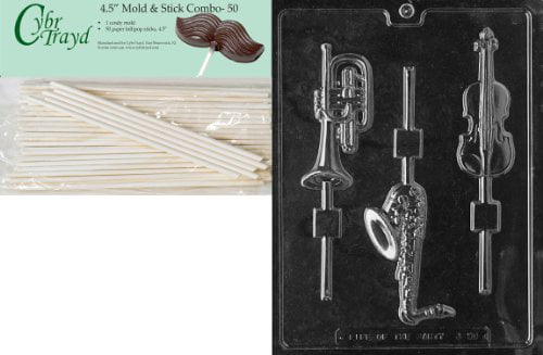50 Cello Bags CybrtraydGreyhound Lolly Dog Chocolate Candy Mold with Lollipop Supply Bundle of 50 Lollipop Sticks 25 Gold/25 Silver Twist Ties and Instructions