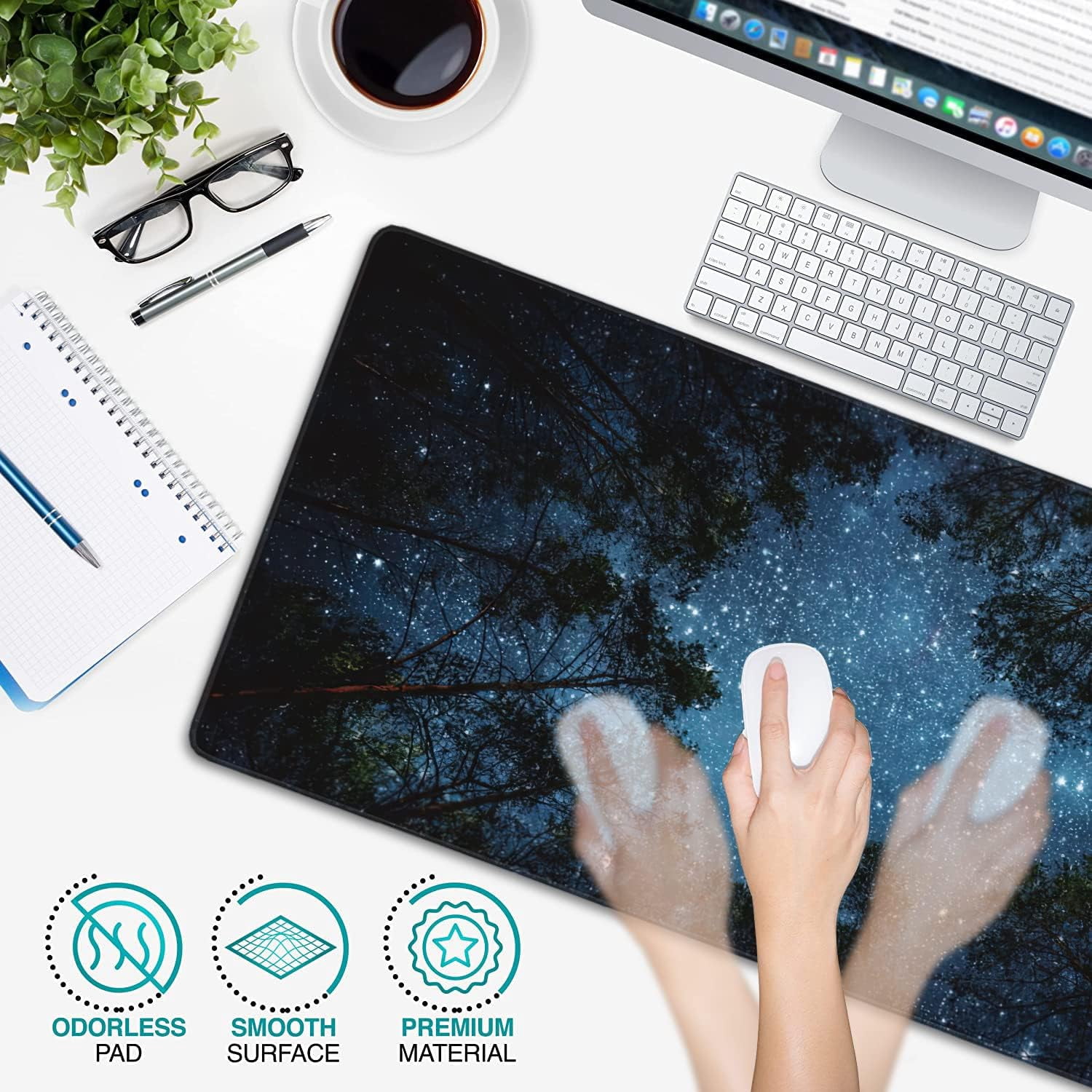 Beautiful Night Sky and Milky Way Gaming Mouse Pad XXL Large Desk Mouse Pad Keyboard Mat with Stitched Edges Waterproof Non-Slip Desk Mat for Laptop,Keyboard,Computer 35.4 * 15.7 Inch
