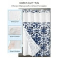 thumbnail image 4 of No Hook Shower Curtain with Snap-in Liner, Navy Blue Boho Waterproof Fabric Bathroom Curtains, Ehtnic Abstract Art Modern Geometric Bath Curtains & Mesh Top Window Stand Up Stall 72"x96" Extra Long, 4 of 9