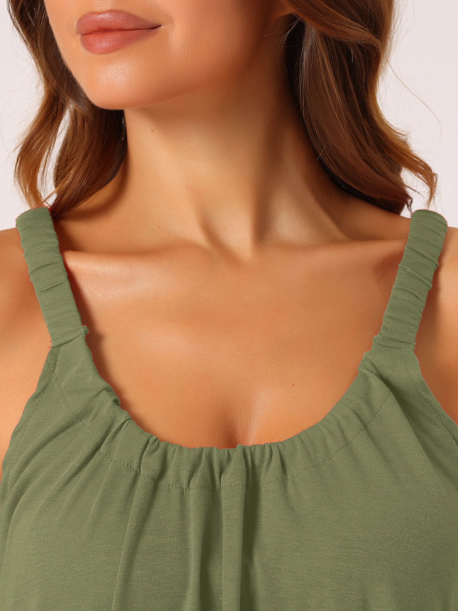 DARING DIVA Women's Sleepwear with Elastic Wide Strap and Large Hem M Green