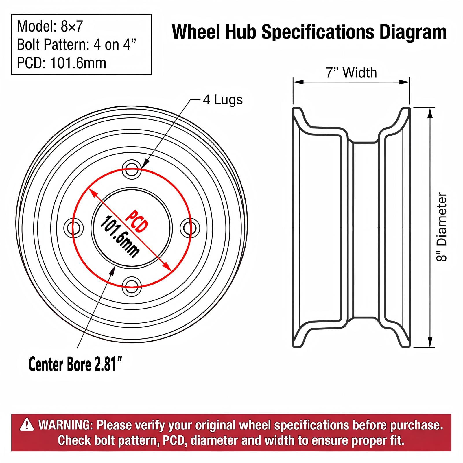 Hi-Run 2 Set SU05 20X8.00-8 2PR Light Duty Lawn & Garden Tire & 8X7 4 Lugs on 4" PCD Wheel Assembly
