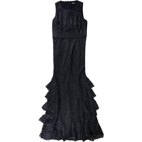 Ralph Lauren Womens Ruffled Lace Gown Dress, Blue, 10