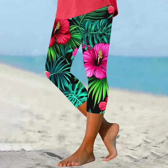 Qepwscx Womens Shorts Below Knee Length Stretchy Hight Waist Capris Tropical Hawaii Graphic Cargo Hiking Long Shorts Lightweight Bermuda Shorts Floral Print Cargo Jogger Pants for Women Slim Fits S-XX