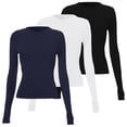 thumbnail image 3 of Uinagy 3 Pcs Hauts Chemise à Manches Longues pour Femmes Hauts Courts Basiques pour Sortir Mode Automne Couche Inférieure Ajustée, 3 of 3