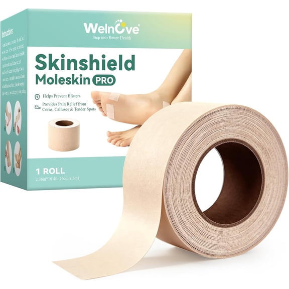 Welnove Moleskin Bandages Roll for Blister Prevention, 2.36 in x 16.4 ft - 1 Roll