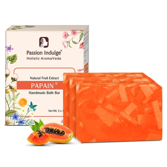 Passion Indulge Savon Artisanal à la Papaye - (Lot de 3), Barre de Bain Nourrissante à l'Huile Essentielle Naturelle / Nettoyage en Profondeur / Savon de Bain pour Tous Types de Peau