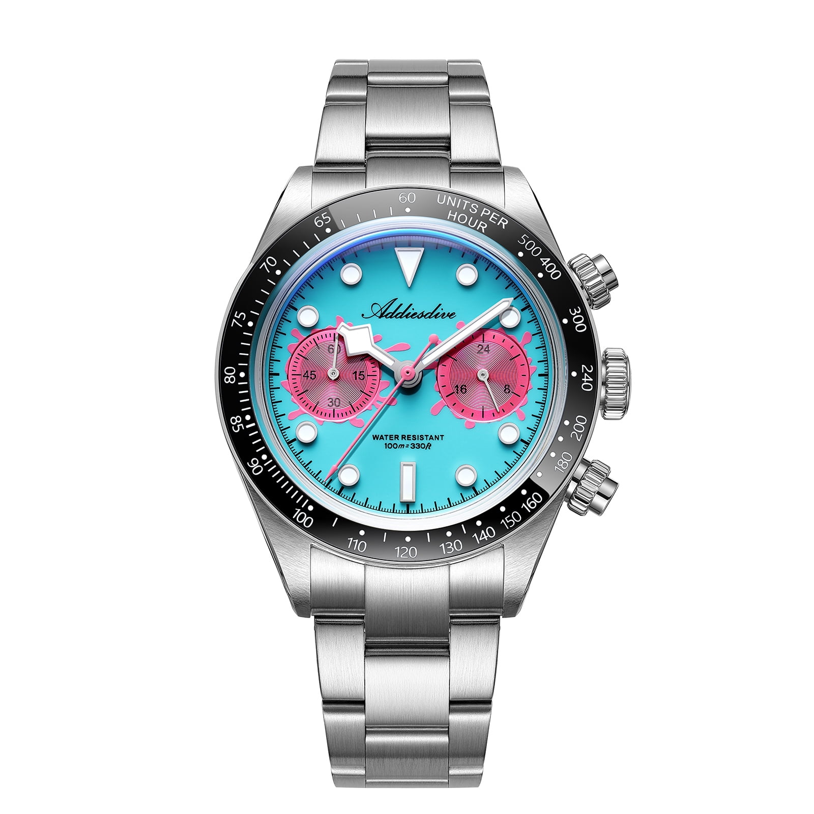 ADDIESDIVE Men's Chronograph Watch Dive 100M Waterproof Japanese VK64 Movement, 40mm Ceramic Bezel Stainless Steel Case, Luminous Sports Wrist Watch