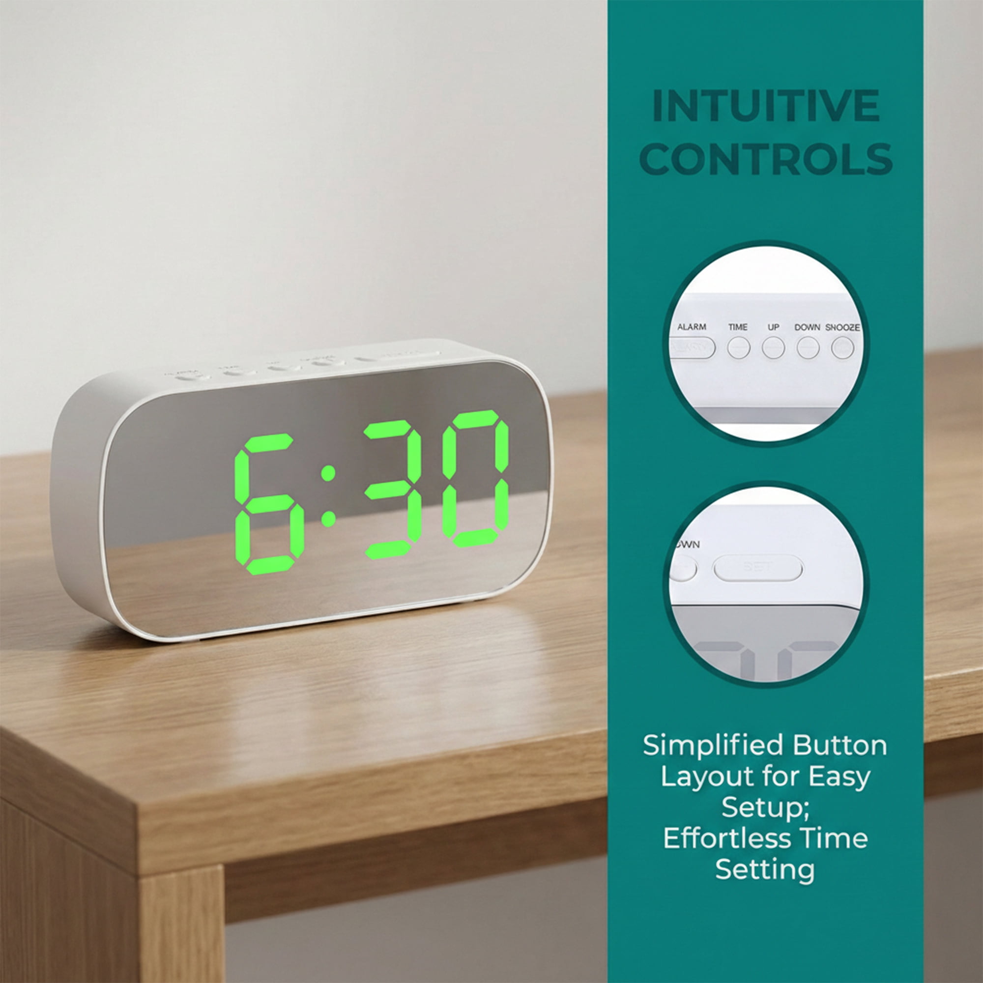 Unique Bargains Small Mirror Big Numbers Desk Clock for Heavy Sleepers 5.1" x 1.4" x 2.6"