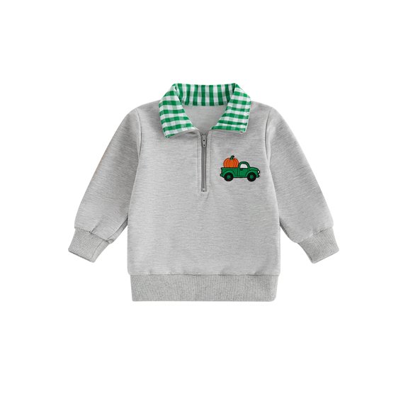 RUINIXCW Toddler Baby Boy Girl Halloween Sweatshirt Outfit Infant Fall Winter Clothes Embroidery Plaid Lapel Half Zipper Long Sleeve Pullover Tops