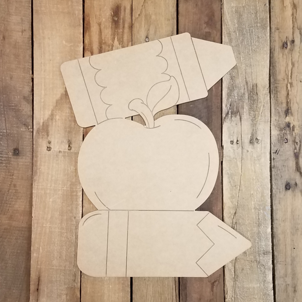 10" Apple and Pencils Cutout, Classroom Wood Shape, Paint by Line