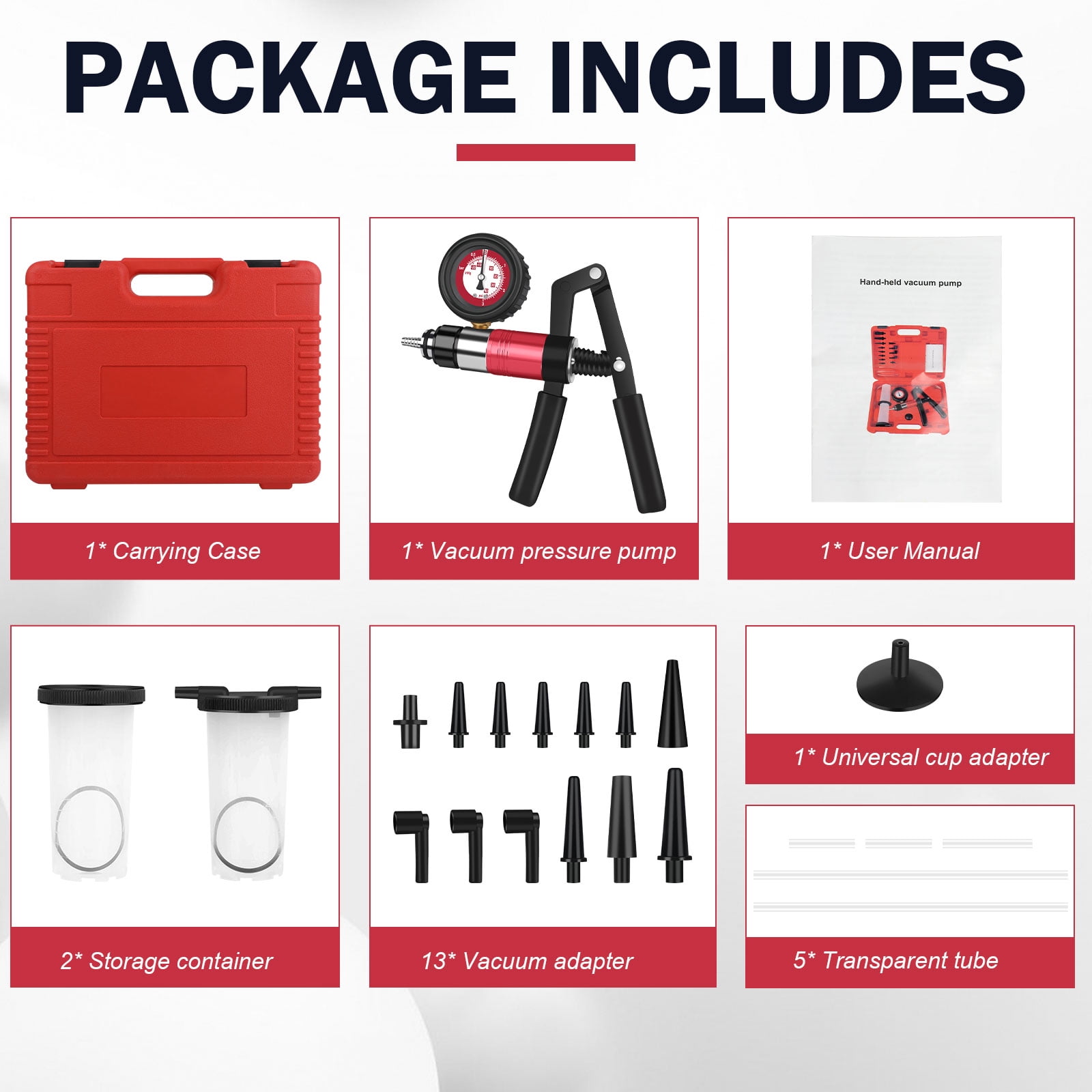 Handheld Vacuum Pump Tester Brake Bleeder Kit Brake System Bleeding Tools with Adapters and 2 Reservoir Bottles Automotive Brake for Car Truck Motorcycle