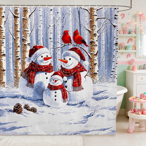 Manfei Snowman Waterproof Shower Curtain 72Wx72L Snow Bathroom Curtain, Blue White