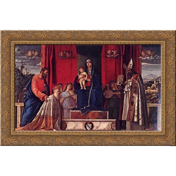 Barbarigo Altarpiece 24x18 Gold Ornate Wood Framed Canvas Art by Bellini, Giovanni