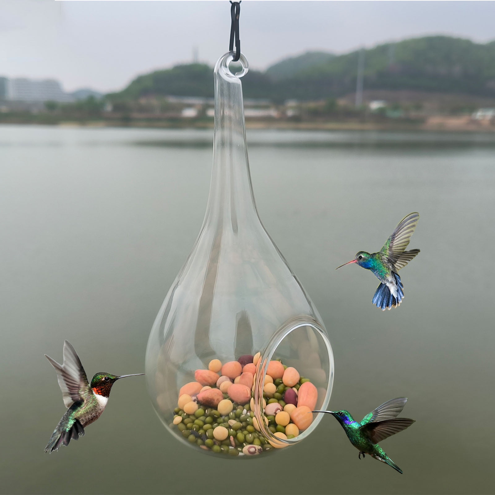 Stijggn Bird Feeders Hanging Feeder Seed Tray, Platform Metal Mesh , Outdoor Garden Decoration for Birds Outside Outdoors Hanging