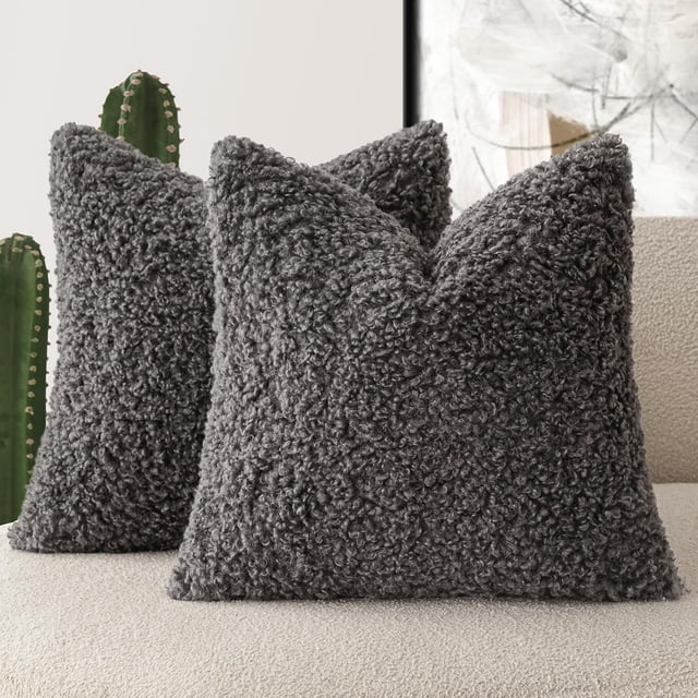 Funda de almohada Foindtower de piel sintética gris oscuro de 55 x 55 cm (2 unidades)
