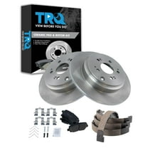 TRQ Rear Brake Pad & Rotor Kit Brake Pads Brake Rotor Parking Brake Shoe Set Ceramic Fits Select 2011-2017 Honda Odyssey