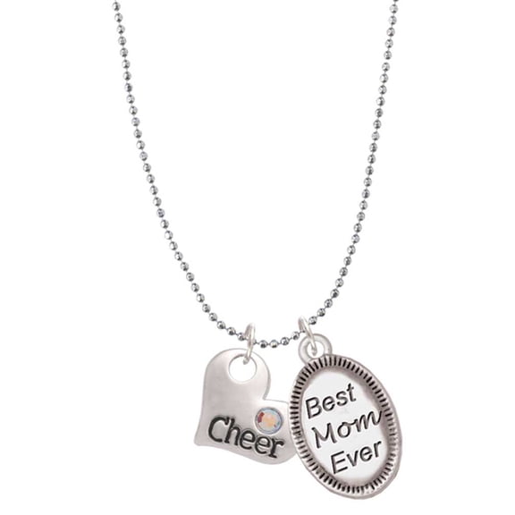 Delight Jewelry Cheer Heart with AB Crystal Best Mom Ever Charm Necklace