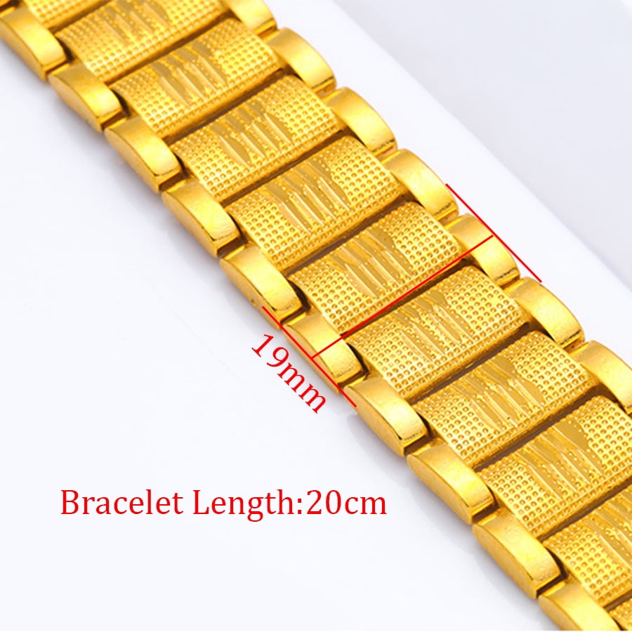 Fashion Male Bracelet Braslet Chunky 19MM 14K Yellow Gold Embossing Chain Link Bracelet For Men Jewelry Pulseira Masculine