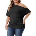 thumbnail image 4 of Agnes Orinda Women's Plus Size Tops Solid One Shoulder Short Sleeve Casual Blouses 1X Black, 4 of 5