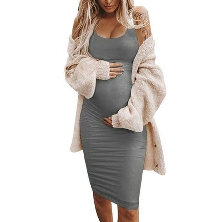 

Jchiup Women Maternity Summer Sleeveless Solid Color Bodycon Tank Dress