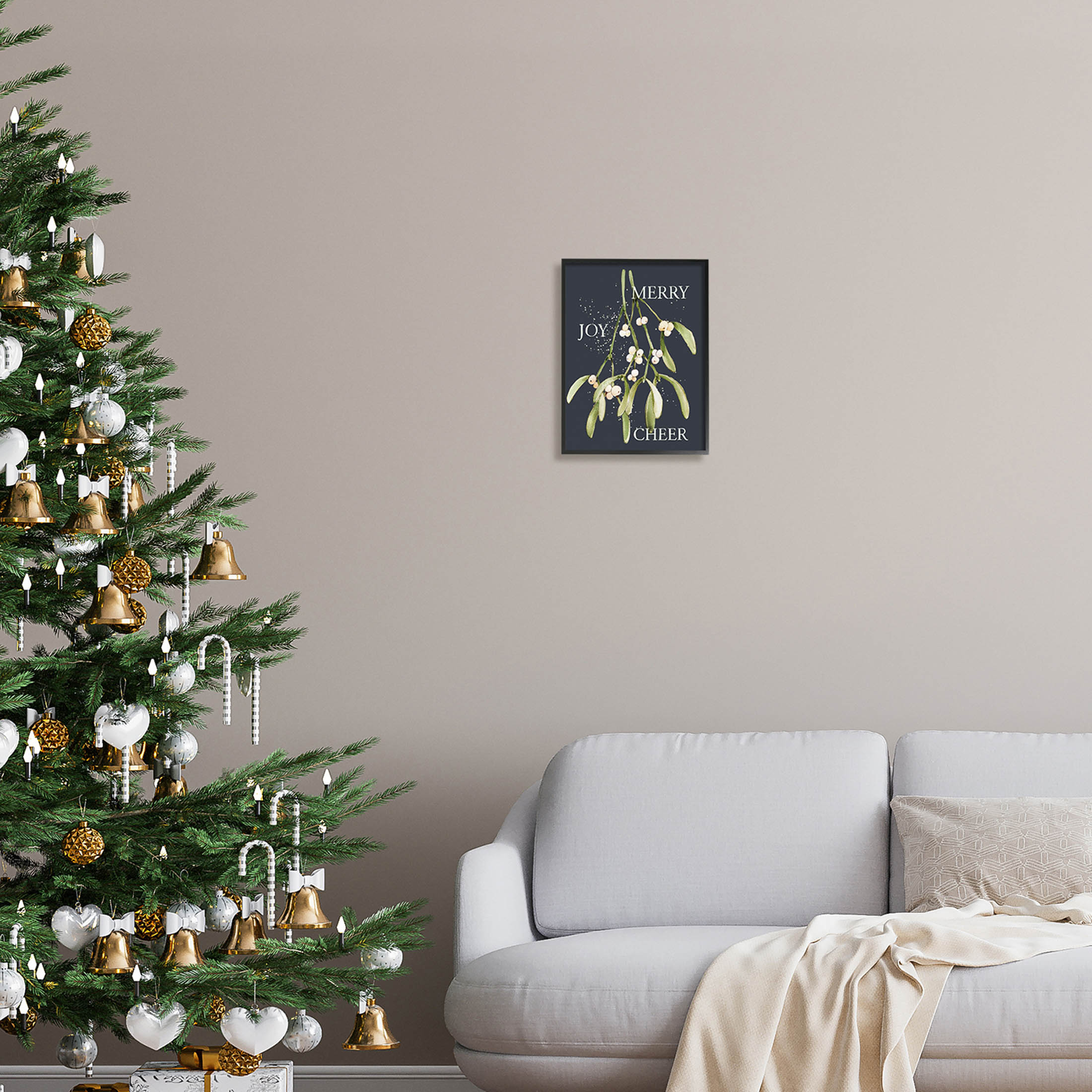 Merry Joy Cheer Holly Berries Holiday Graphic Art Black Framed Art Print Wall Art