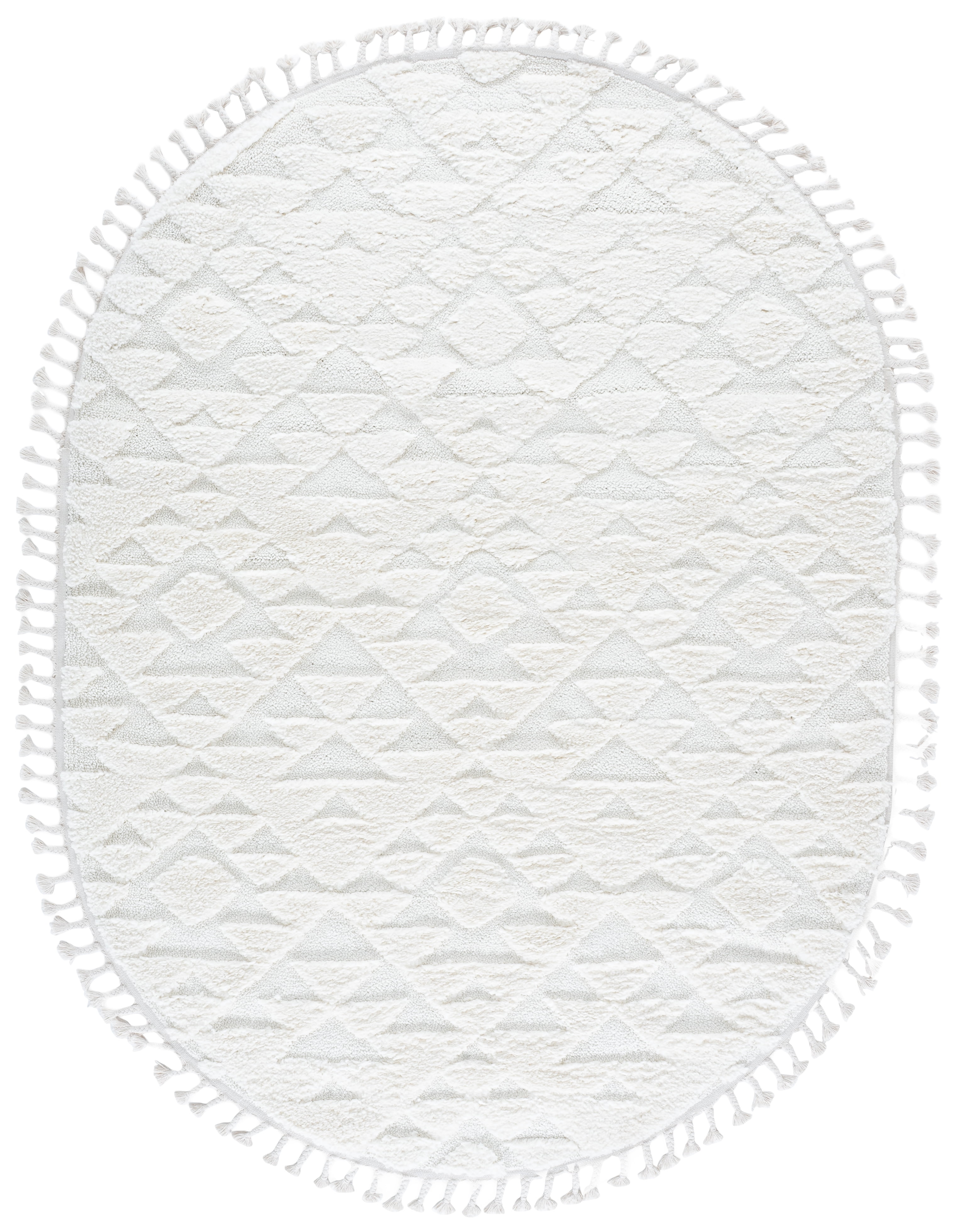 Safavieh Moroccan Tassel Larry Geometric Shag Area Rug, Ivory, 6' x 8' Oval