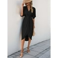 thumbnail image 4 of Gdvsclr Short Sleeve Dresses for Women V Neck Pleated Slim Fit Flowy Swing Shift Irregular Midi Dress Black S, 4 of 8