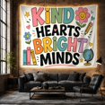 thumbnail image 6 of Kind Hearts Bright Minds with Globe and Flowers, Playful Illustration for Teachers, Classroom Wall Art, Back to School Gift, Tapestry Wall Hanging for Classroom and Study Room, 6 of 7