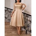 thumbnail image 7 of Khaki Womens Elegant Floral Appliqué Midi Dress With Sheer 3/4 Sleeves And A-Line Skirt For Wedding Cocktail, 7 of 7