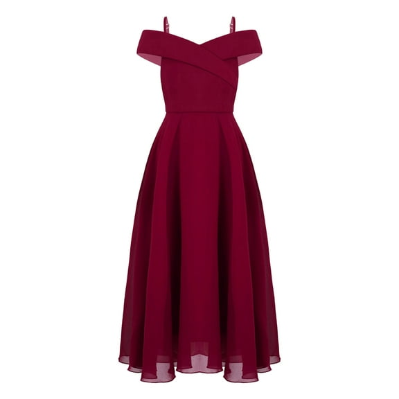 Eandarui Kids Girls Off Shoulder Junior Bridesmaid Dresses Chiffon A-Line Wedding Party Dress Formal Burgundy 14