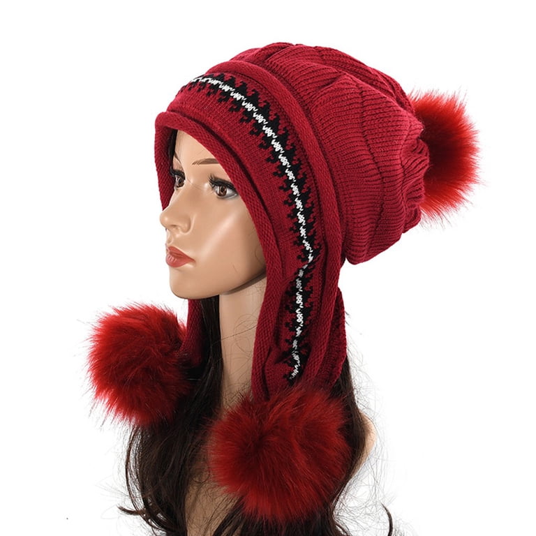 Women\'s Winter Beanie Hat and Circle Scarf Set - Pompom Peruvian Ski Hat Hot Sale!! Women Winter Beanie Hat Circle Scarf Set Pompoms  main image 3