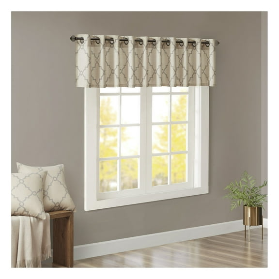 Fretwork Print Grommet Top Window Valance Beige/Grey 50x18"