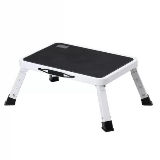 Taburete plegable con plataforma ajustable y superficie antideslizante, con almohadillas de goma gruesas para uso como taburete para adultos o niños en cocinas y dormitorios (Blanco).