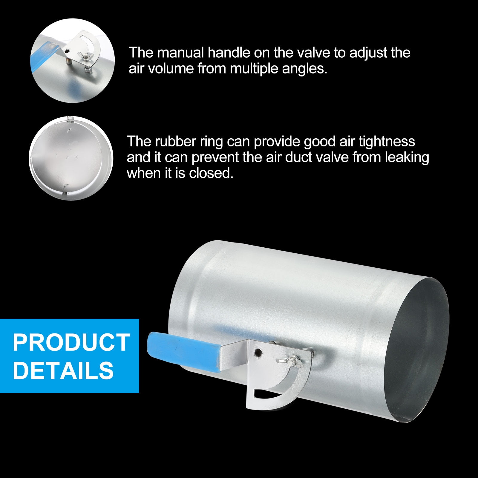 4 Inch HVAC Duct Damper Manual Volume Backdraft Damper Airflow Ducting Control Valve Silver/Blue, 2 Pcs