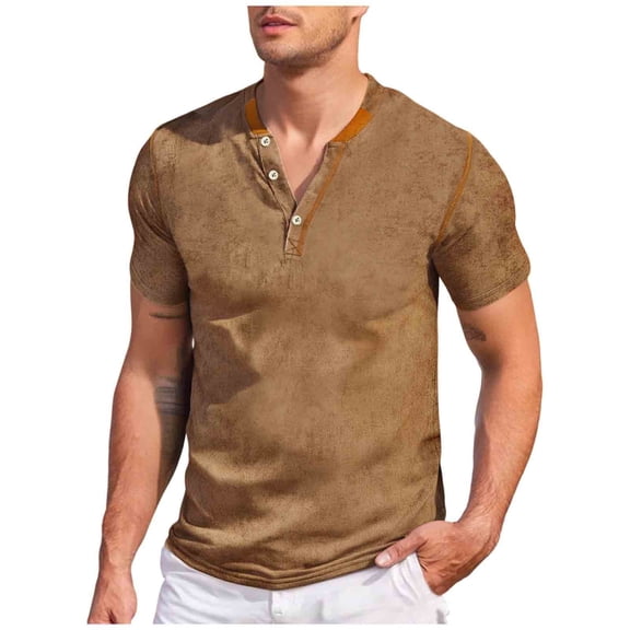 Aofany Mens Big & Tall Henley Shirt, Short Sleeve Shirts for Men Summer Casual Loose Fit Solid Color Button Up T-Shirts