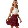 thumbnail image 6 of Women's Bohemian Skirt with Built-in Shorts, Tiered Ruffle Flowy Mini Skirt, Casual Beach Skirt for Vacation, Summer and Festival,Wine,2XL, 6 of 6