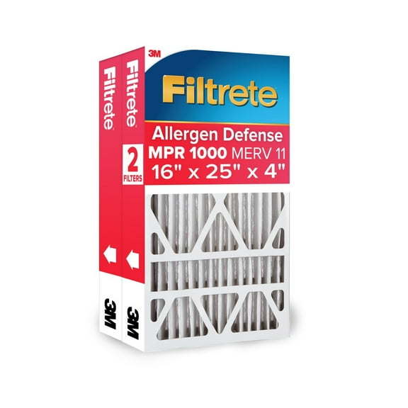 Filtrete 16x25x4 HVAC Furnace Air Filter, MPR 1000 MERV 11, Allergen Defense, 2 Pack