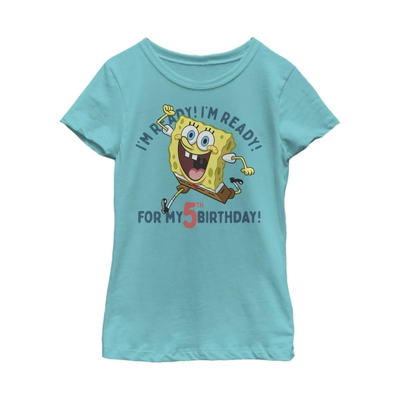 Girl's SpongeBob SquarePants Ready for 5th Birthday  Graphic Tee Tahiti Blue Medium
